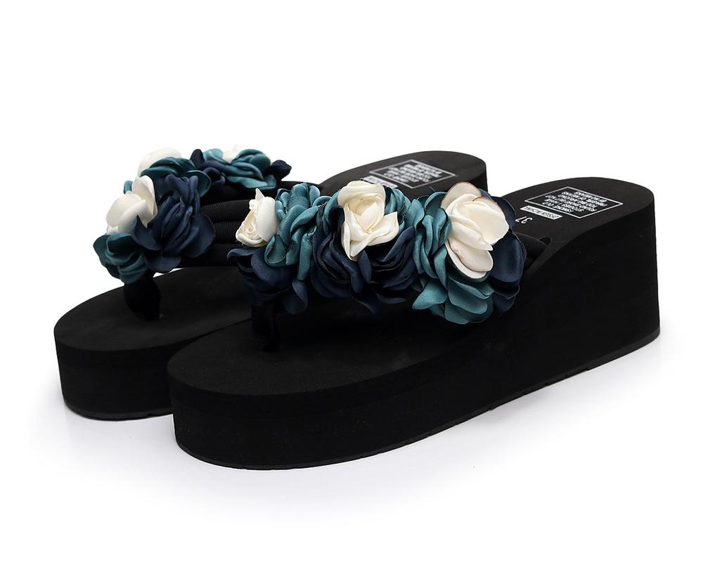 Женские богемные шлепанцы на высоком каблуке 7 см, сандалии «бисквит» с нескользящим зажимом на носке, домашние тапочки, износостойкая пляжная обувь