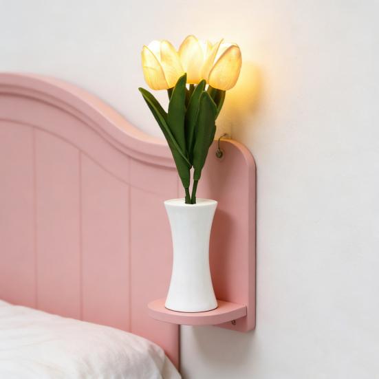 Ночник-тюльпан на батарейках, мягкий светодиодный ночник-тюльпан для спальни, письменного стола, гостиной, романтическое украшение, энергосберегающий прикроватный светильник, домашний амбиент