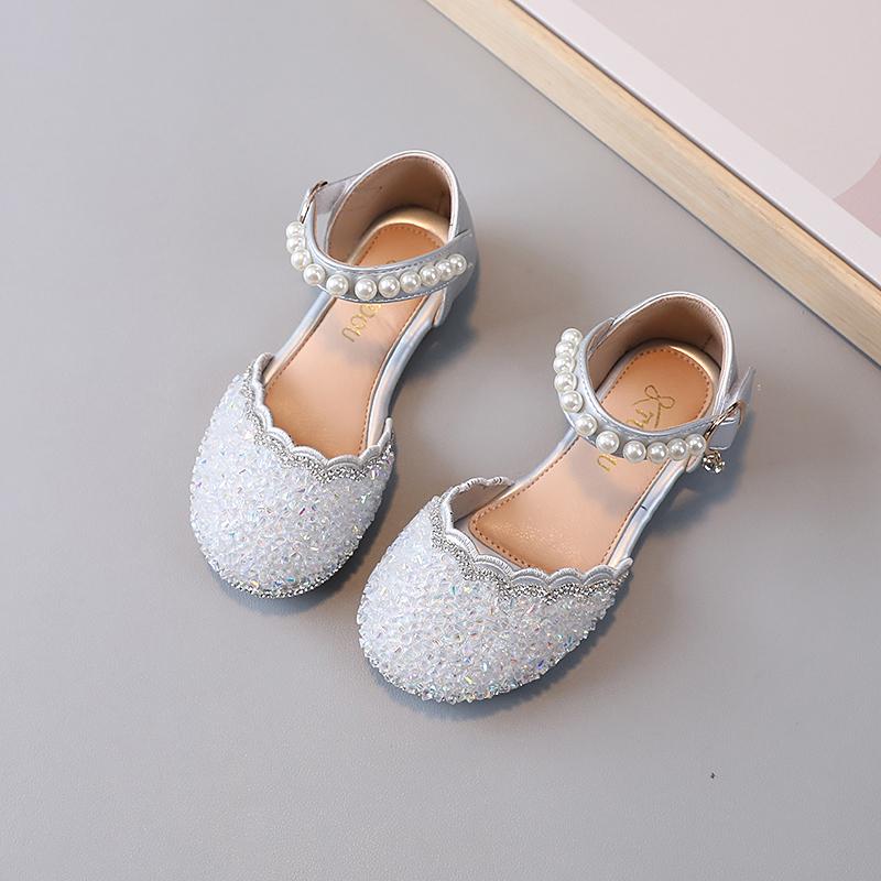 Босоножки для девочек на свадьбу, детские туфли из кожи с кристаллами, весна-лето 2024, детская летняя обувь с жемчугом, принцесса