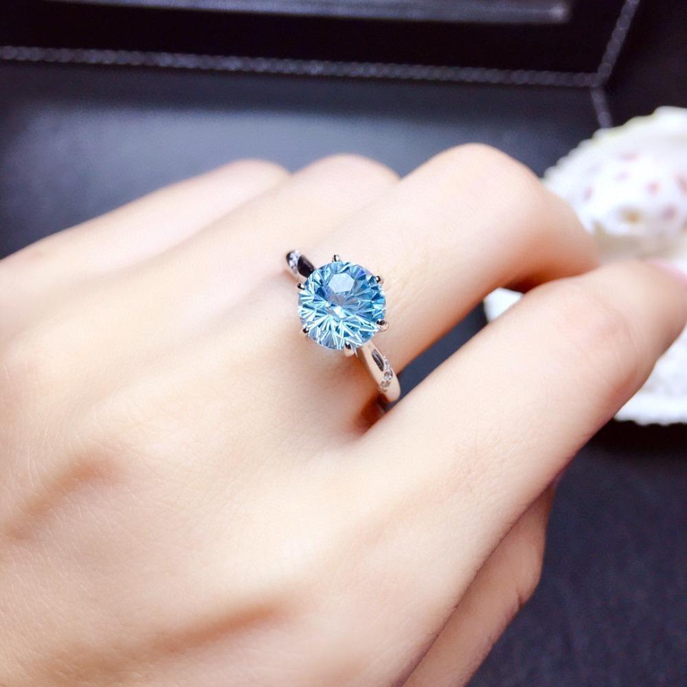 2Ct Firework Cut Sky Blue Topaz Ring for Women Sparkling Adjustable Open Ring