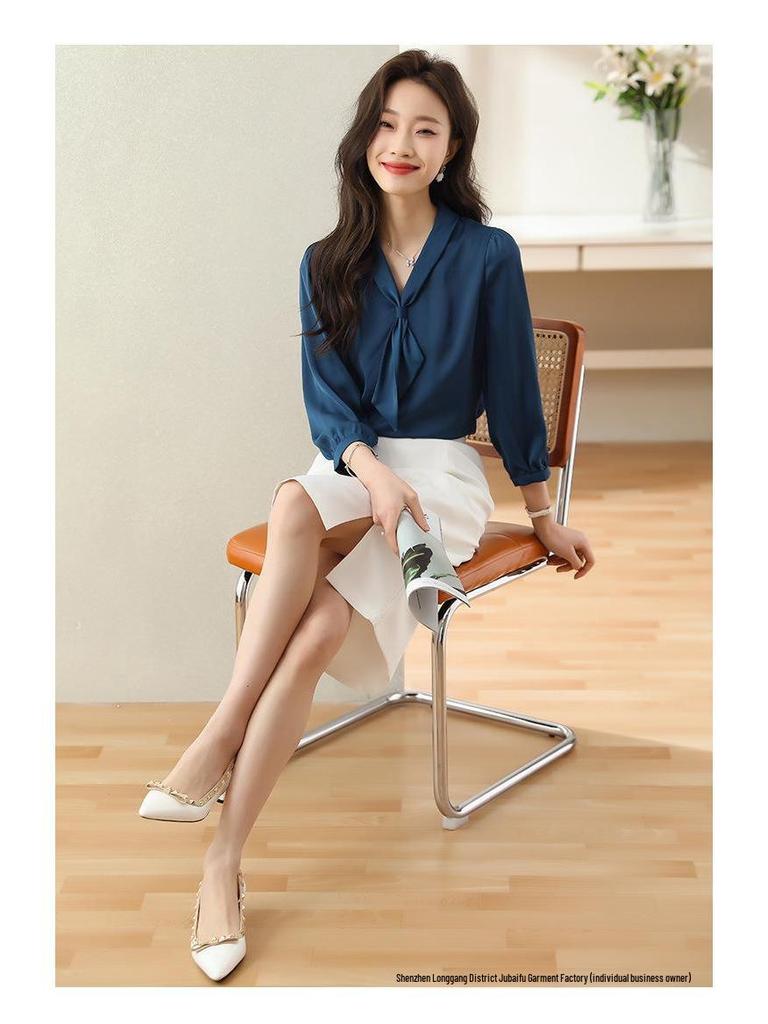 Брендовая женская рубашка из белого шелка с длинным рукавом высшего качества - стильная официальная мода лета 2025 года