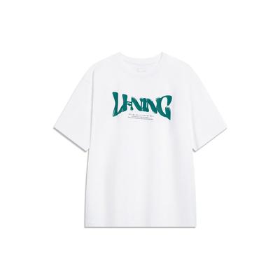 Li Ning Sports Fashion Series Logo Letter Print Round Neck Drop Shoulder Loose Comfortable Short Sleeve T Shirt Men T Shirt Standard-White AHSU747-2