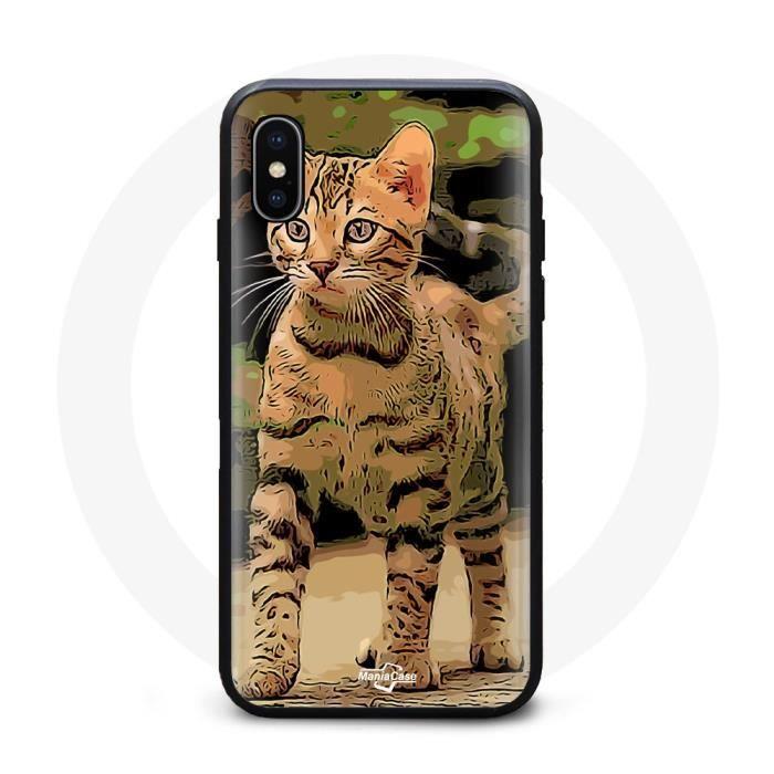 Coque - MANIACASE - Iphone XS Max - Motif Chat - Couleur Noir - Souple