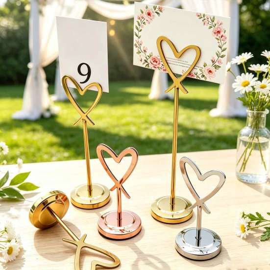 Metal Place Card Base Hollow Heart Table Number Holder, Love Stand, Holders Clip for Photos, Food Signs, Memo Notes, Weddings, Birthdays, Restaurants