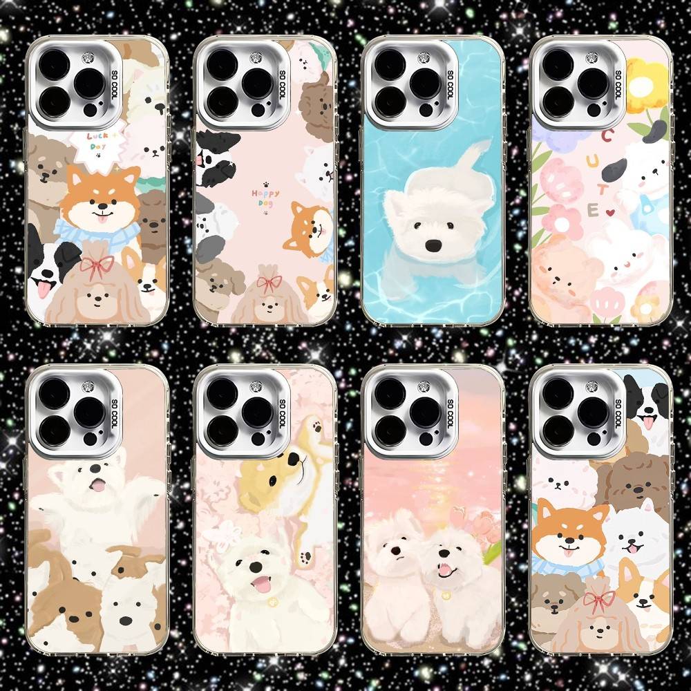 Чехол для телефона 'Счастливая собака', милый, для iPhone 16,15,14,13,12,11, Pro, XS, Max, Plus, Mini, SE, белый, конфетный, матовый, противоударный