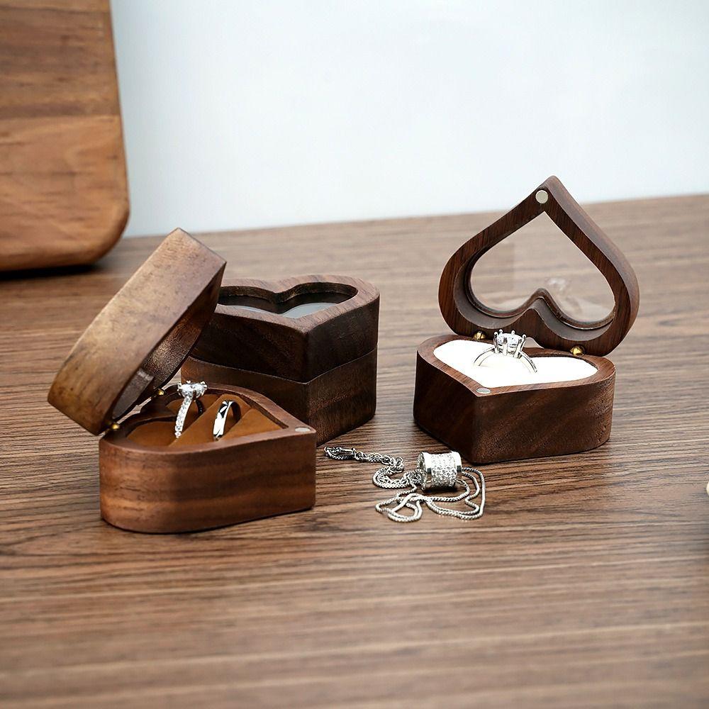 Heart Shape Wedding Wooden Ring Storage Box Jewelry Box Display Box Storage Holder