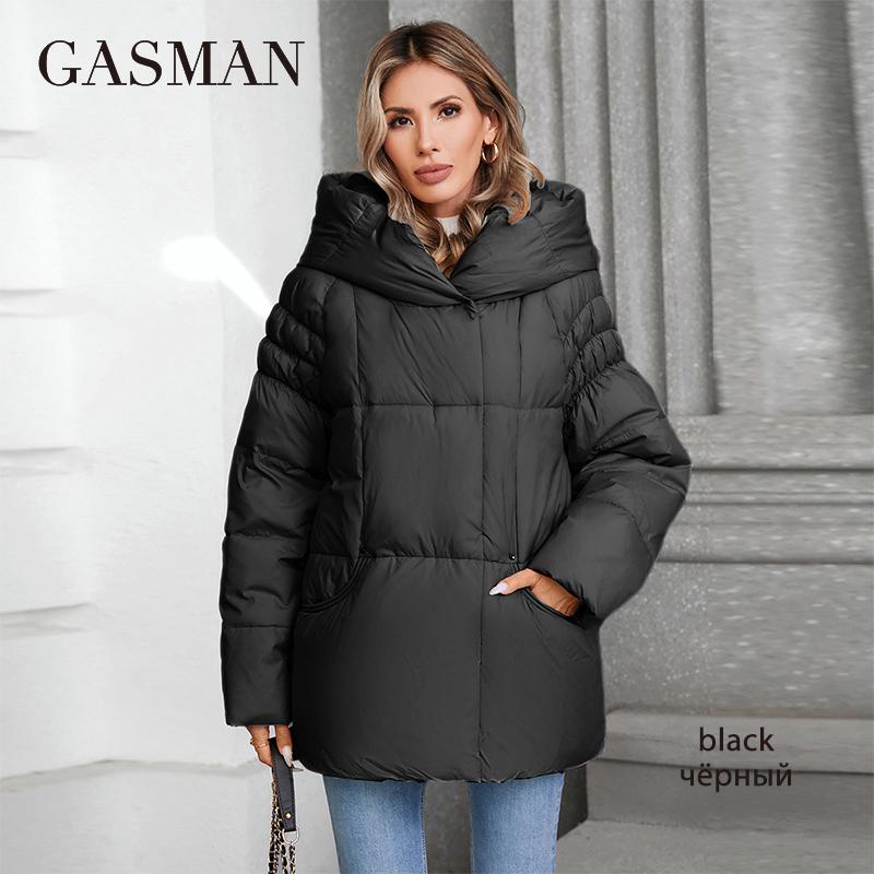 GASMAN Women's Parka 2024 New Fashion Women's Stand Collar Short Slim Casual Hooded Warm Down Jacket 88595