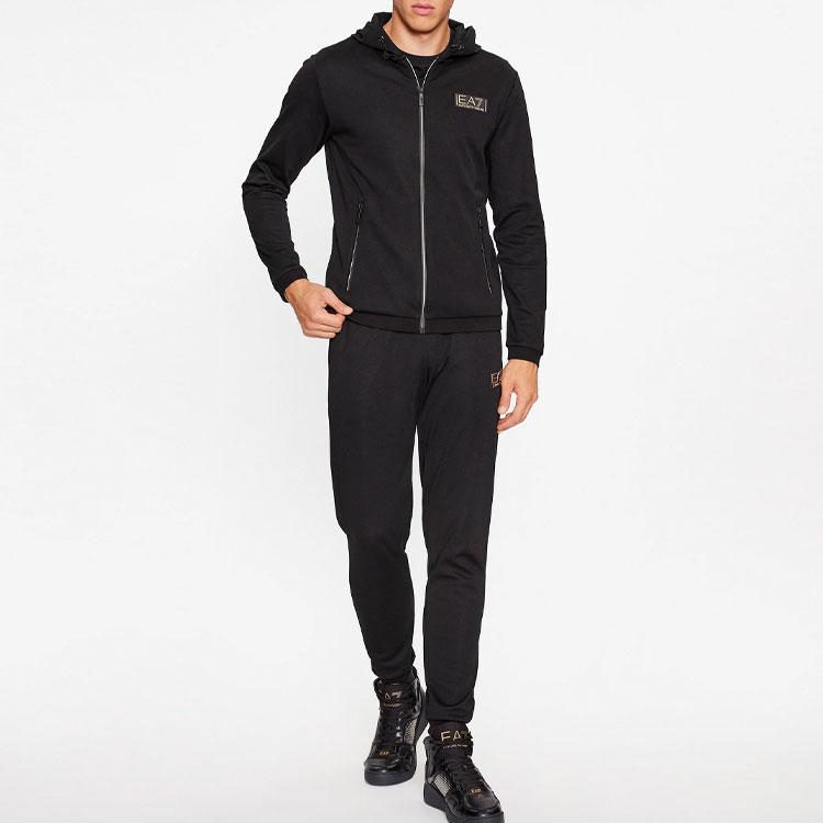 Emporio Armani FW23 Спортивная куртка с капюшоном и длинным рукавом на молнии с логотипом-буквой и цифрой Мужские куртки Черный 6RPM39-PJMCZ-1200