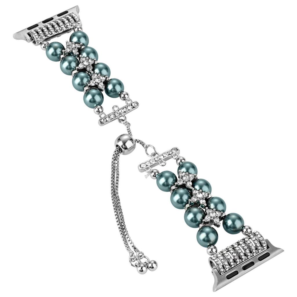 Apple Watch S8 Strap: Pearl Agate with Diamond Detail and Retractable Chain