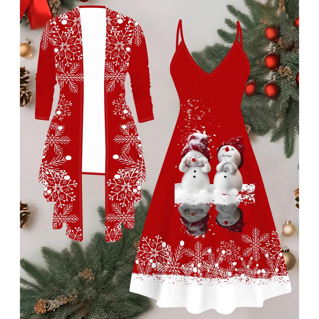 3D Рождественский Принтованный Набор Платье Пальто на День Святого Валентина, Эксцентричный Классический Тотем Модный Принт, подходит для Различных Сцен Модных Стилей