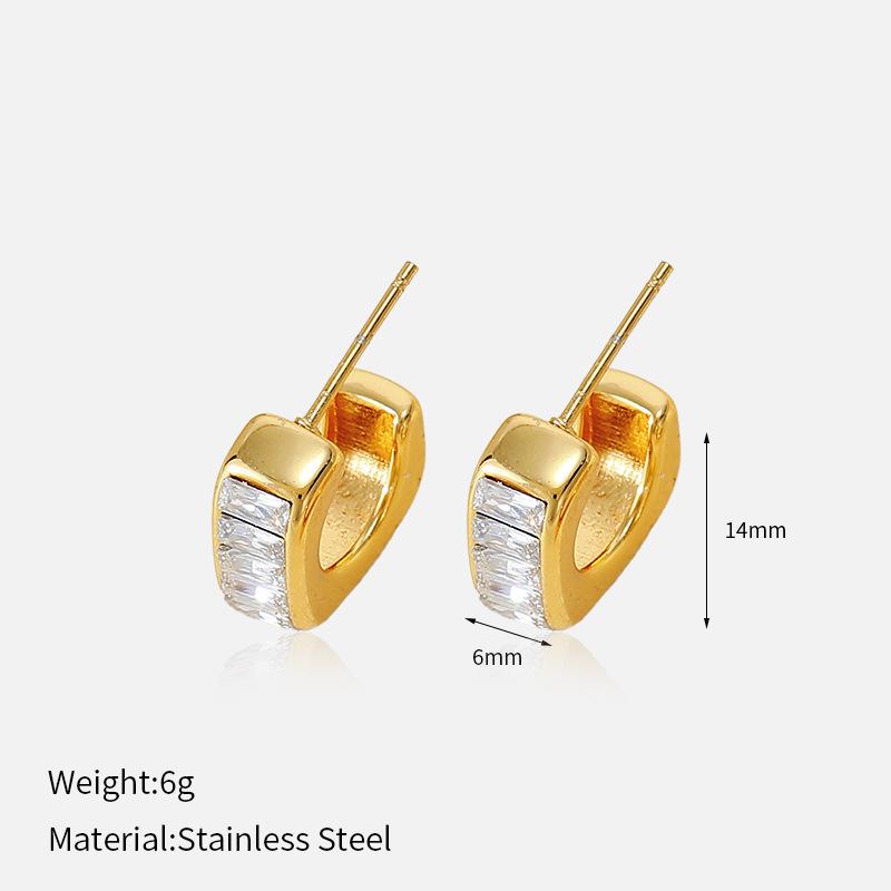 Fashion Golden Titanium Steel C-shaped Stud Earrings For Women, Luxury Stainless Steel Zircon Earrings Non-fading Premium Ear Jewelry