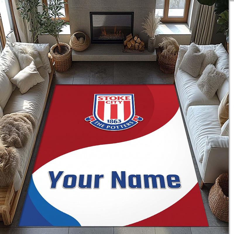 Stoke City FC Printed Crystal Velvet Rug Non‑Slip Crystal Velvet Carpet For Sofa Bedroom Indoor Home Decoration