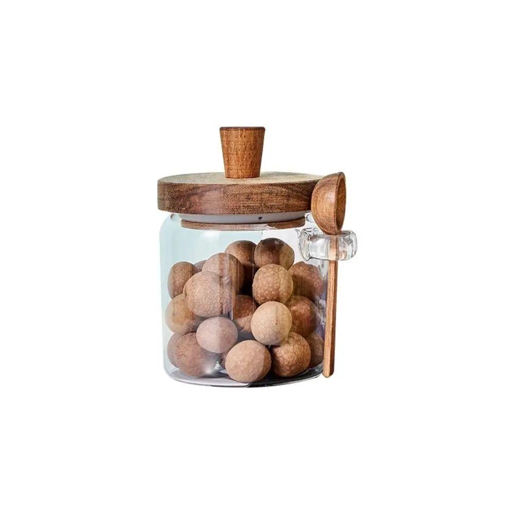 With Wooden Lid Coffee Bean Storage Jar With Wood Spoon Clear Spice Storage Tank Seasoning