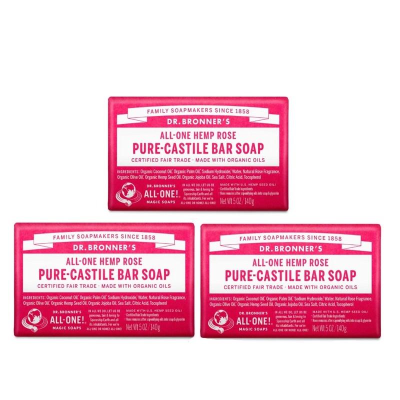 Доктор. Мыло-брусок Bronner's Rose Pure Castile 140г, 140г x 3 шт