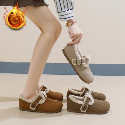 Женские теплые зимние ботинки, повседневные короткие ботинки из искусственной замши с подкладкой из искусственного меха, нескользящие, удобные зимние мокасины с подкладкой из флиса для женщин