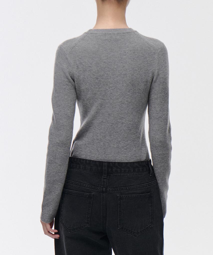 MUSINSA STANDARD WOMAN Women'S Ribbed Slim Crew Neck Knit [Medium Grey]