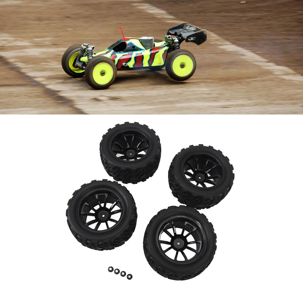 4pcs RC Car Wheels Tires Universal 10 Spoke Rims Rubber with M4 Lock Nut RC Car 1/10 Wheels Tires Fo