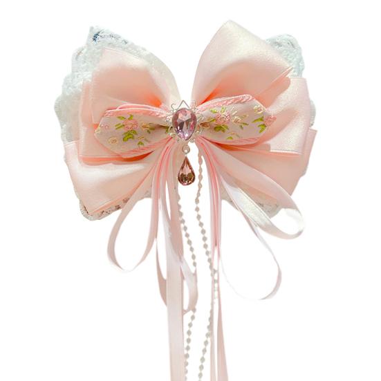 Китайская новогодняя заколка для волос с кружевными стразами, заколка для волос в стиле банта с кисточками, праздничный аксессуар для волос