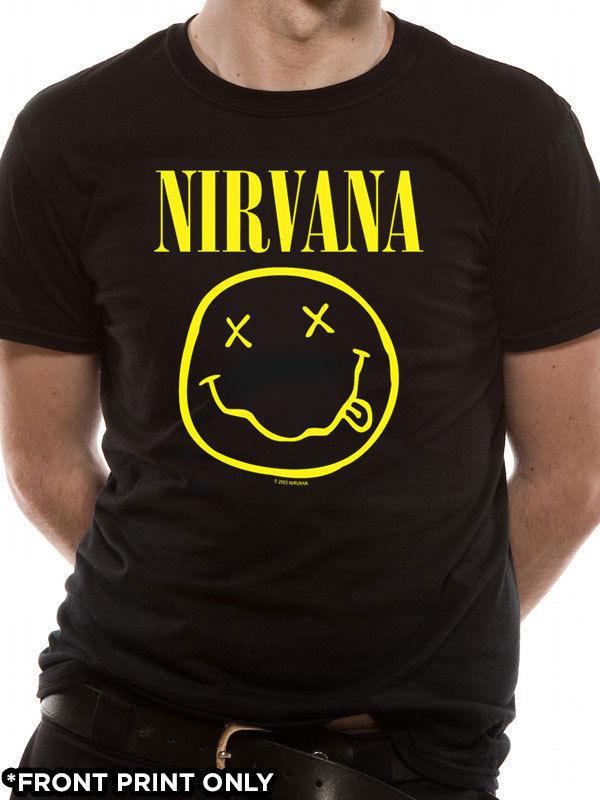 26 футболка Nirvana Счастливое лицо Официально лицензированная Мужская Черная Курт Кобейн Рок Мерч Унисекс Футболка