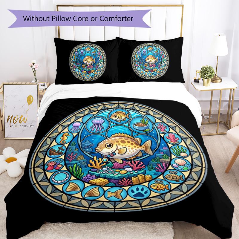 Underwater Adventure Pattern Bedding,Quilt Set Quilt Cover Pillowcase Home Birthday Gift (1*duvet cover+2*pillowcase,without core)