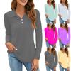 Women's Fashion Solid Color Button Collar V Neck Long Sleeve Loose Shirt Tops