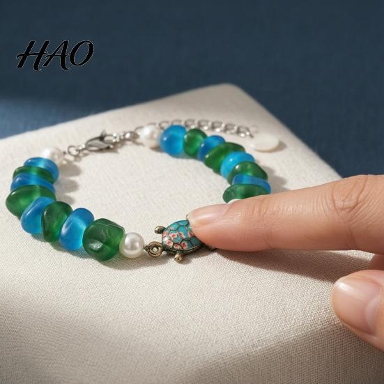 Браслет из морского стекла Blessing Freedom Jewelry, Ручная работа, с подвеской-животным, Регулируемый, Вдохновленный океаном, Натуральный, Пляжный, Вдохновляющий
