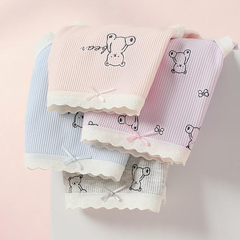 Fentenggan 4-pack Mid Waist Pure Cotton Cartoon Girl Underwear with Modal