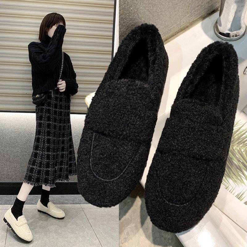 Осенне-зимние новые женские туфли Bean Shoes из плюша и хлопка с толстой подошвой