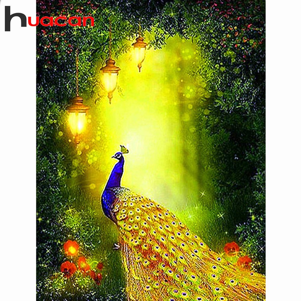 Алмазная вышивка HUACAN, алмазная картина с изображением павлина, картины из страз, алмазов
