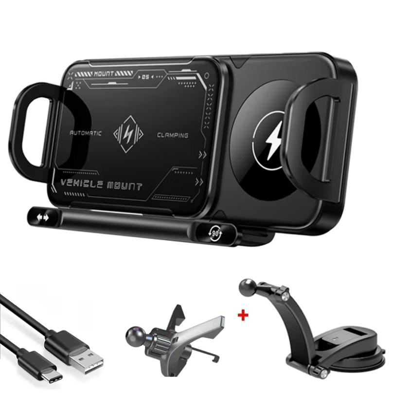 Складной экран Автомобильное быстрое беспроводное зарядное устройство Подставка с двойной катушкой для Samsung Galaxy Z Fold 6 5 4 S24 Ultra iPhone 16 15 14 Pro Max Xiaomi