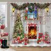 Christmas Backdrop Shower Curtain Holiday Gifts Fireplace Christmas Tree Garland Fabric Bath Curtains Bathroom Decor With Hooks