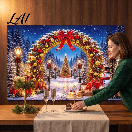 Christmas Photo Booth Props Merry Photography Backdrop 70" x 45" Wreath Gift Box Xmas Studio Background Winter Holiday Wall Banner Decoration