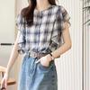Женская блузка из шифона с оборками, в горошек, нишевая, сладкий французский шик, топ, женская клетчатая