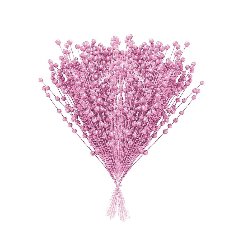 Set of 100 Artificial Berries with Glittering Gold Christmas Artificial Flowers Home Decor and Party Supplies