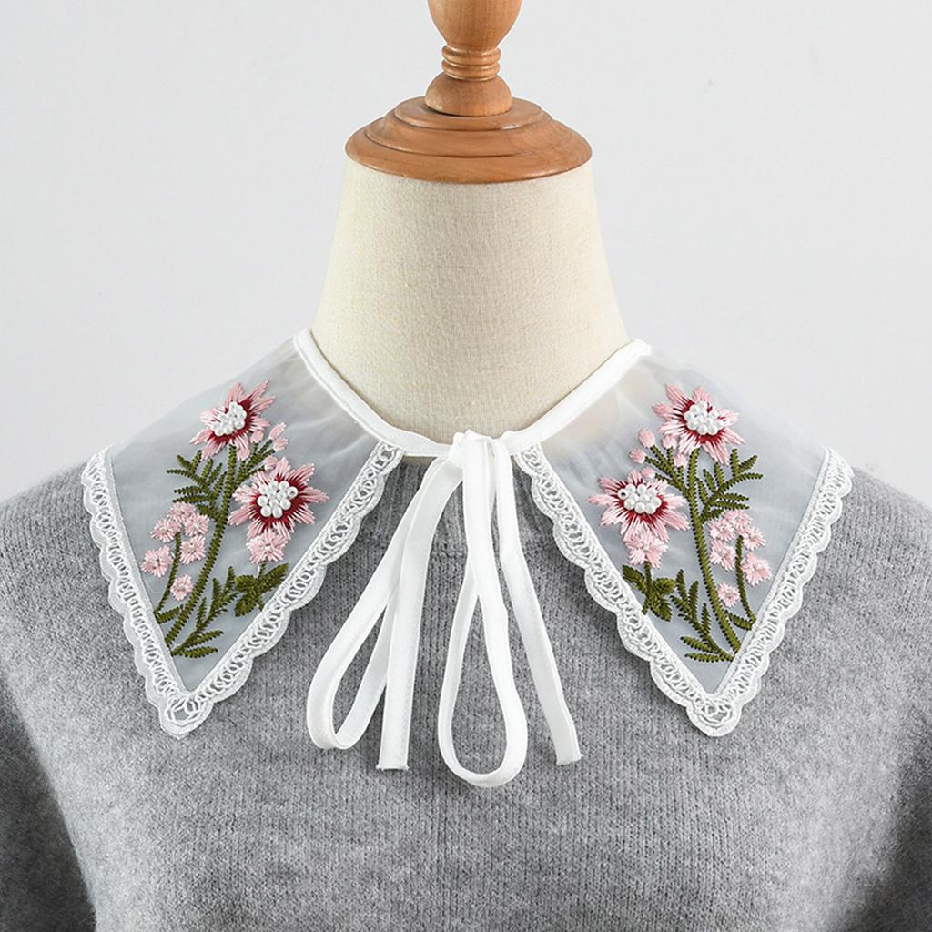 Women False Collar Embroidery Blouse Top Collar Elegant Fake Collar Shawl Wrap Universal Party Dress Clothes Accessories