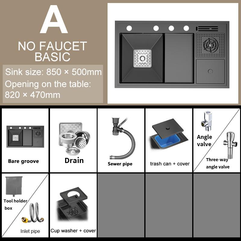 Кухонная мойка Nano Step из нержавеющей стали, стиральная машина для чашек, большая многофункциональная раковина с одним слотом и мусорным баком для кухни