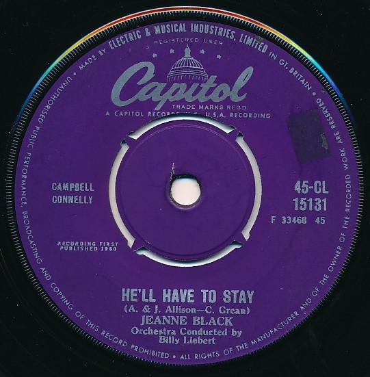 7-дюймовая пластинка JEANNE BLACK JEANNE JANIE Hell Have To Stay Under Your Spe 45CL15131 Capitol Records 1960 Великобритания КантриФолк Б/у