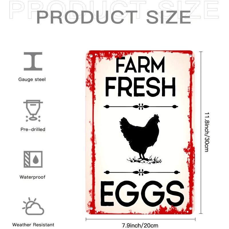 1 piece of vintage tinplate wall hanging, featuring fresh farm eggs, a rustic chicken pattern, suitable for kitchen, dining room