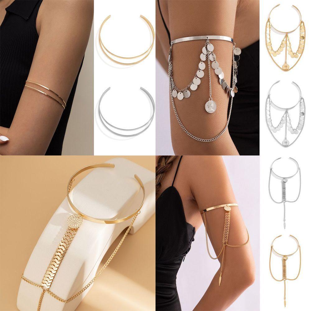 Women Girls Adjustable Fashion Jewelry Minimalist Bangle Arm Bracelet Tassel Armband Upper Arm Cuff