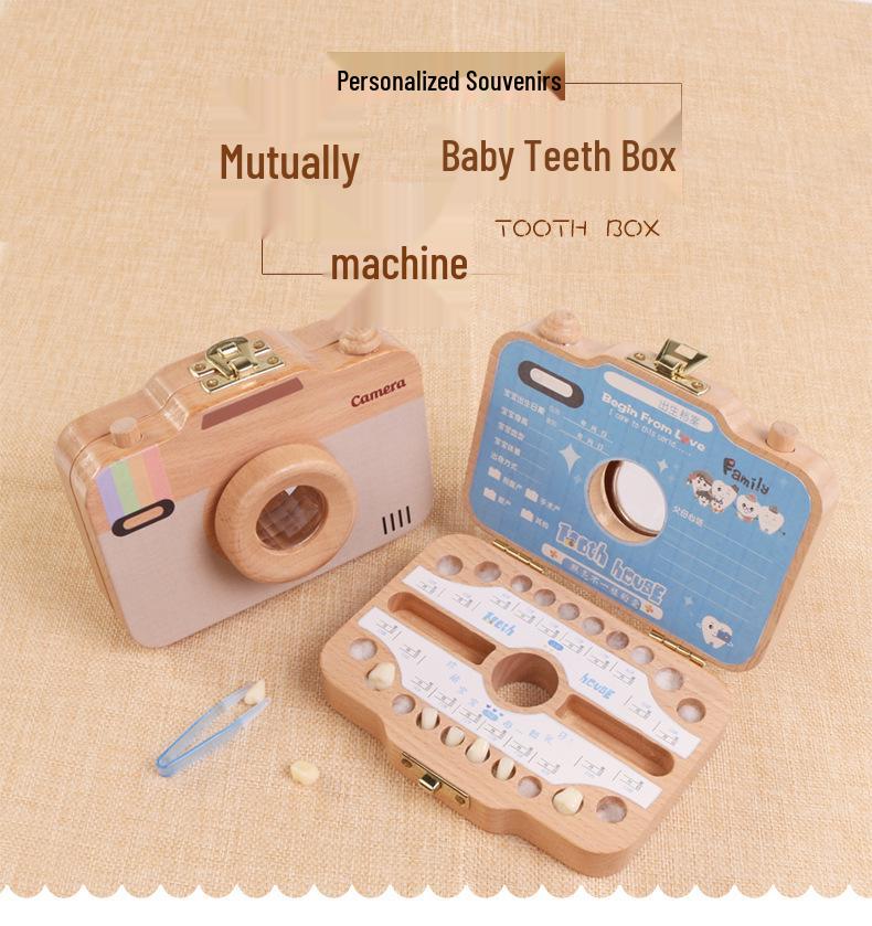Wooden Baby Tooth & Lanugo Preservation Box - Children's Camera Design