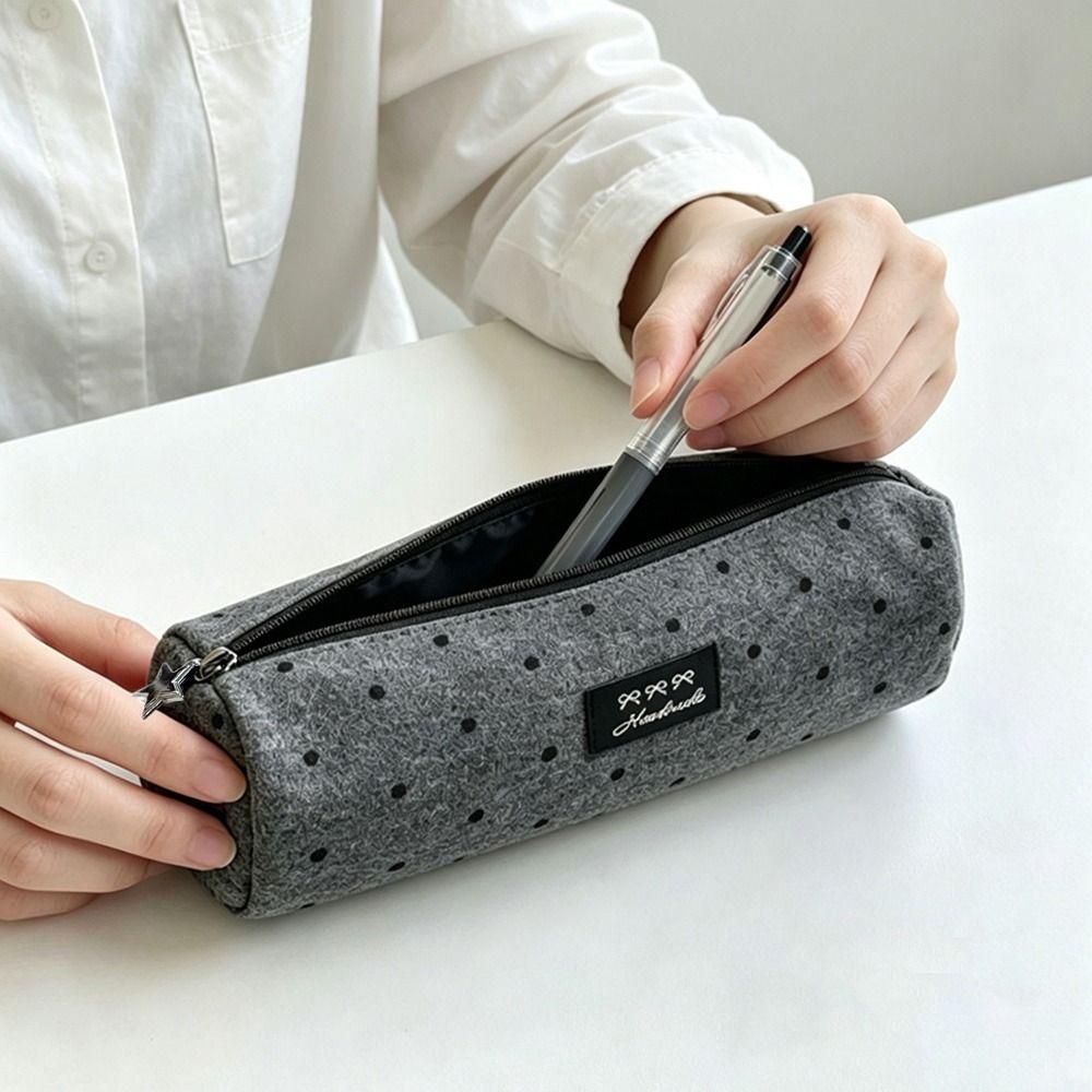 Polka Dot Pencil Case Gray Stationery Bag High Quality Pencil Pouch School Supplies