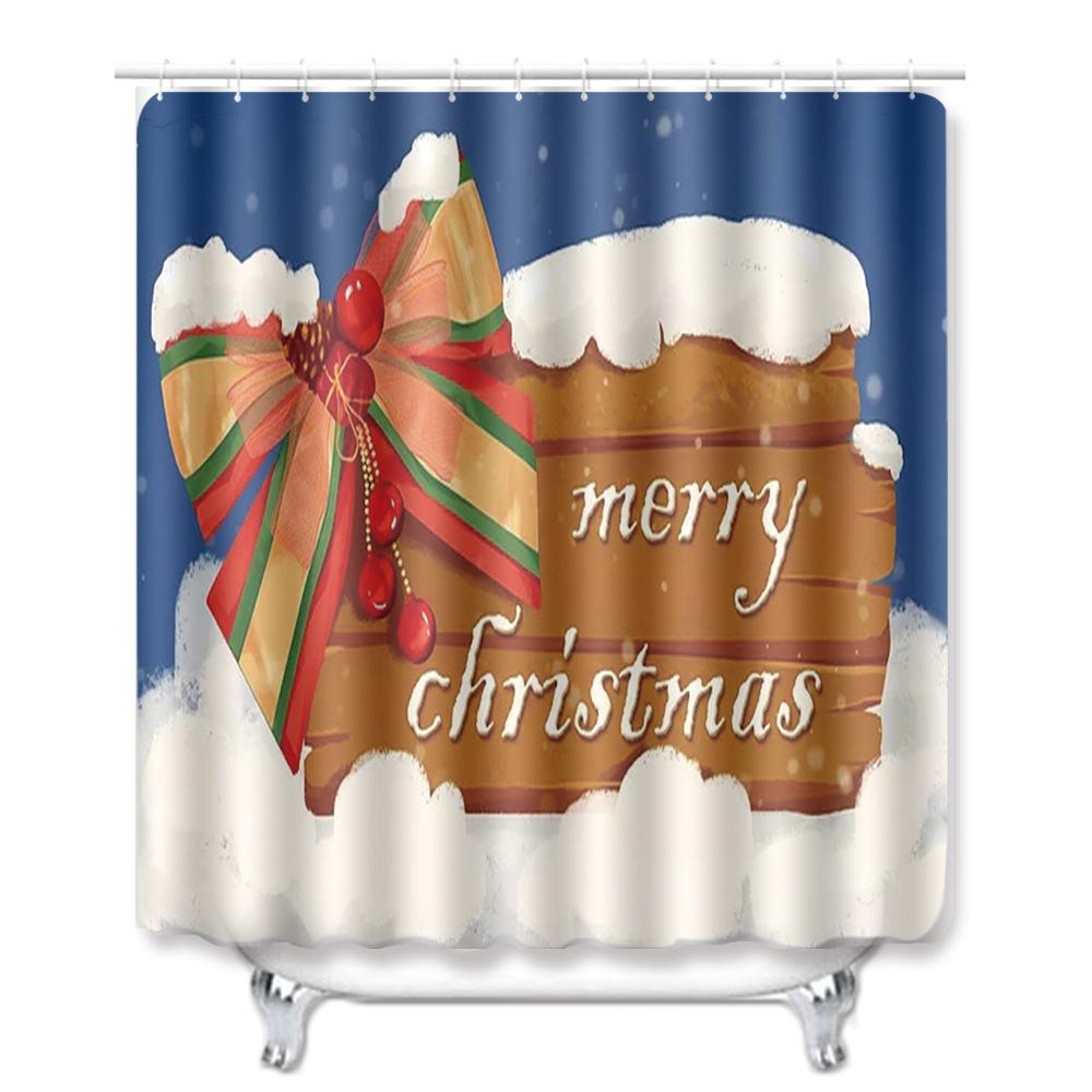 Christmas Shower Curtain Floor Mat Combination Four-Piece Set Bathroom Toilet Carpet Shower Room Mat Foot Mat