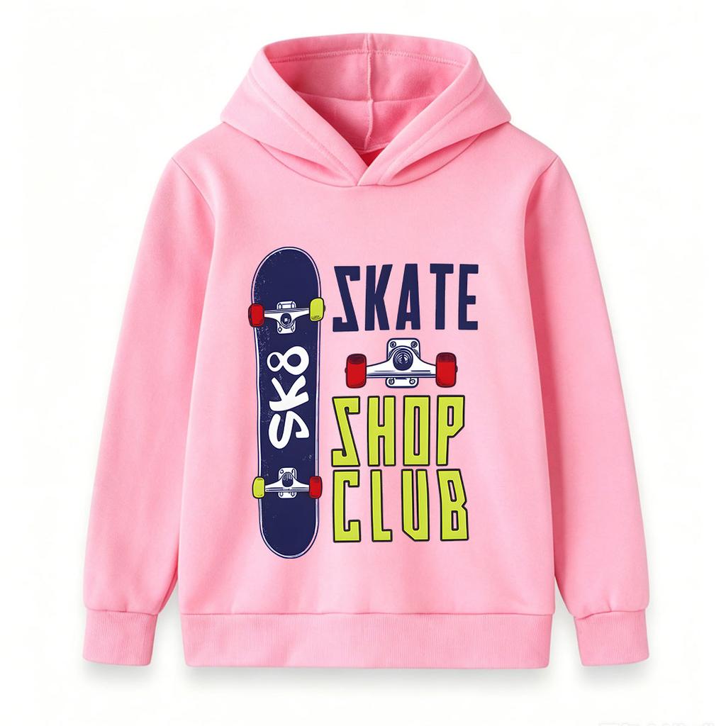 Kids Boys Girls Pullover Hoodie, Cool Skate Skateboard Pattern Casual Hooded Sweatshirt, Comfortable Long Sleeve Outerwear for Daily Street Sports Wea