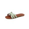 FOREADA Women Slides Round Toe Flats Narrow Band Sandals Concise Design Slippers Ladies Fashion Shoes Summer Beige Green 46