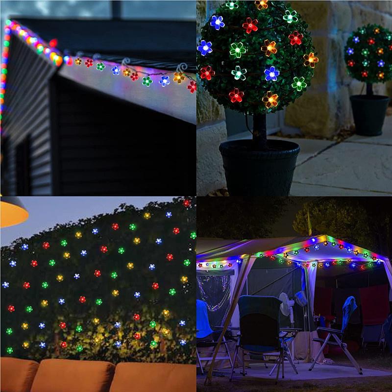 Solar Cherry String Lights Outdoor Sakura Garlands Peach Flower LED Night Lamp for Wedding Party Tree Garden Parterre Decoration