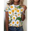 Flower Print T-shirt, Casual Crew Neck Short Sleeve Top For Spring & Summer, Women's Clothing