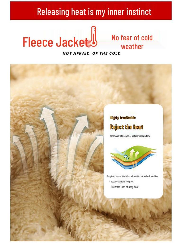 Men's Thick Winter Fleece Cotton Jacket - Large, Loose Fit