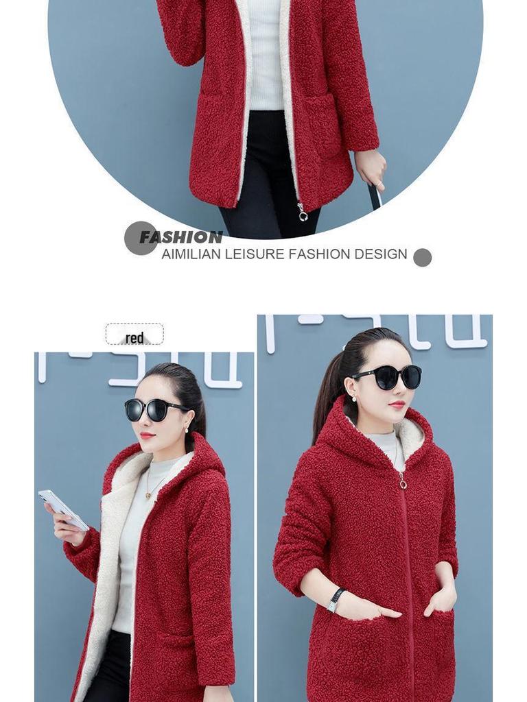 Women's Plus Size Long Velvet Thickened Faux Lambskin Casual Jacket for Autumn/Winter 2023