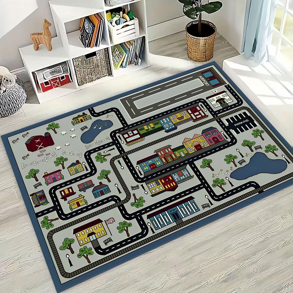 Child Urban City Road Traffic Learning Interactive Game Playroom Rug for Bedroom Living Room Sofa Home Doormat Decor,Non-slip