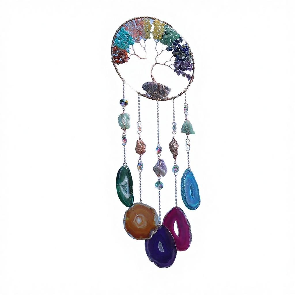 Hot Selling Folk Art Natural Crystal Wind Sun Catcher Moon Chime Pendant Christmas Ornament